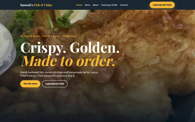 Screenshot of the Banoub's Fish & Chips demo, desktop