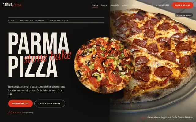 Screenshot of the Parma Pizza · Concept B2 demo, desktop