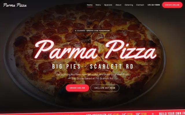 Screenshot of the Parma Pizza · Concept B3 demo, desktop