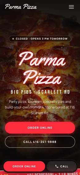Screenshot of the Parma Pizza · Concept B3 demo, mobile