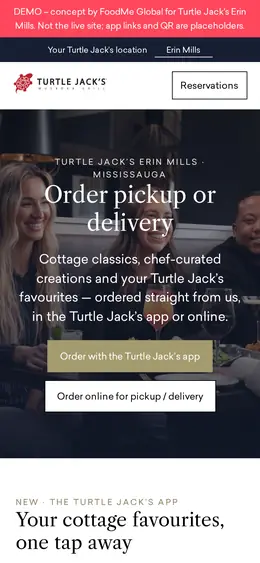 Screenshot of the Turtle Jack's Erin Mills demo, mobile